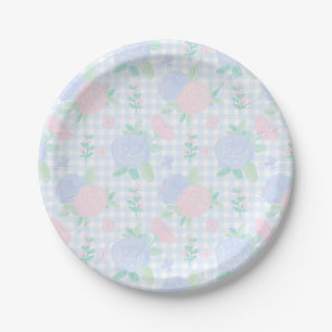 Prato De Papel Preppy Watercolor Floral Gingham Birthday