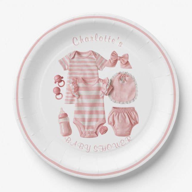 Prato De Papel Presente de Bebê Camisa Rosa de Uma Peça Bib Mamad (Frente)