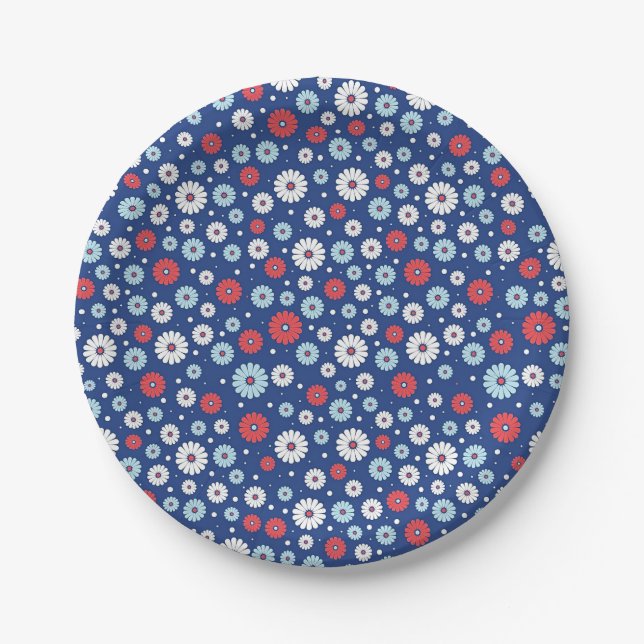 Prato De Papel Presente para Nova Casa | Floral Ditsy Vermelho e  (Frente)