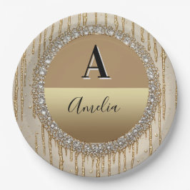 Prato De Papel Presente Personalizado de Ouro com Monograma para 