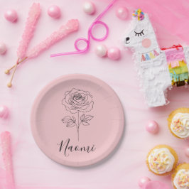 Prato De Papel Presente personalizado de Rosa de nascimento de ju