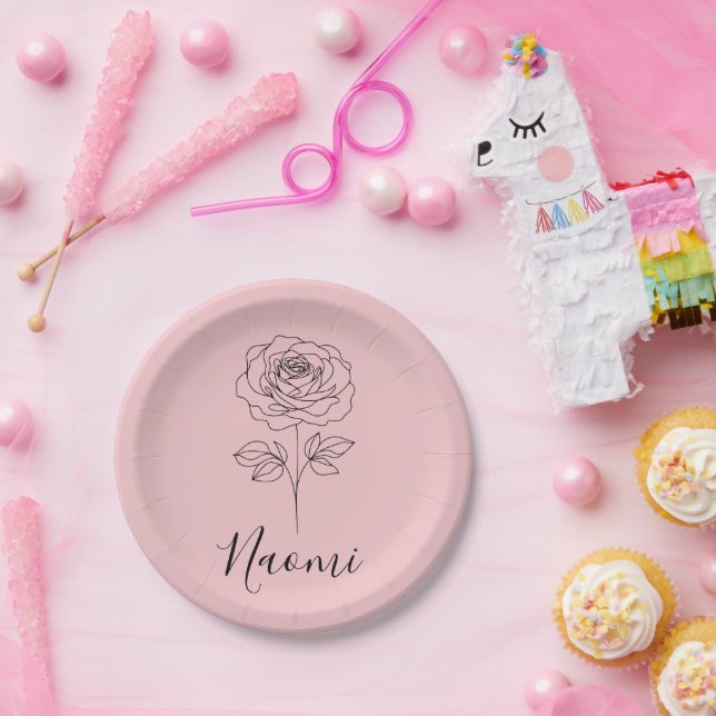 Prato De Papel Presente personalizado de Rosa de nascimento de ju (Festa)