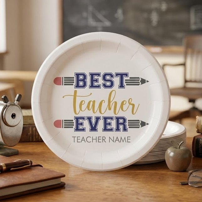Prato De Papel Presente Personalizado Melhor Professor de Todos o (Criador carregado)
