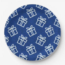 Prato De Papel Presentes brancos de Natal com fundo azul