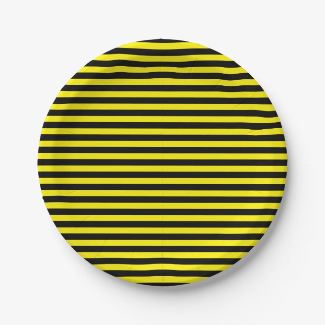 Prato De Papel Preto Clássico Simples e Amarelo Striped (Frente)