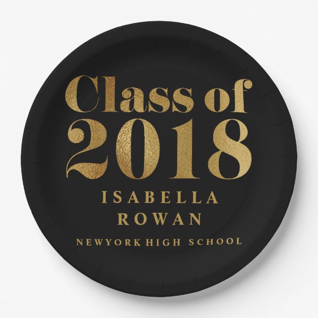 Prato De Papel Preto da CLASSE 2018 da festa de formatura do ouro (Frente)