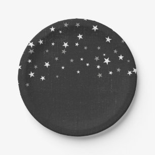 Prato De Papel Preto desbotado Denim Starry Grunge Party Favor pe