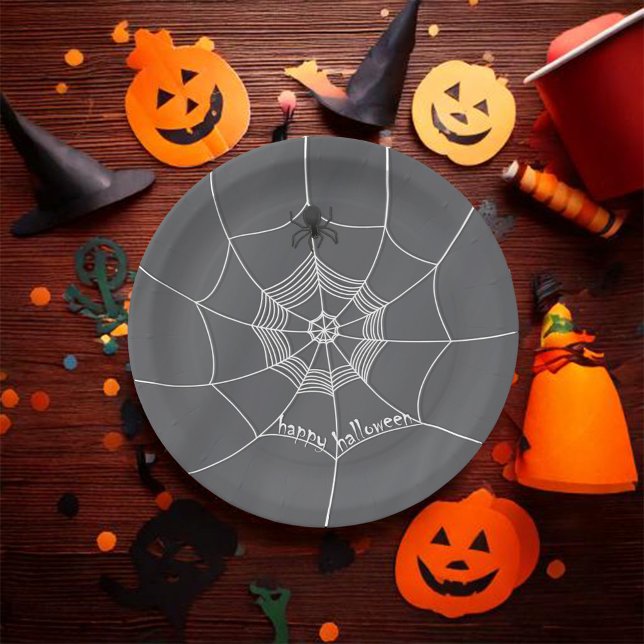 Prato De Papel Preto e Branco Halloween Personalizado (Black and white party paper plate. )