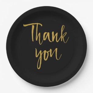 Prato De Papel Preto e Dourado Obrigado