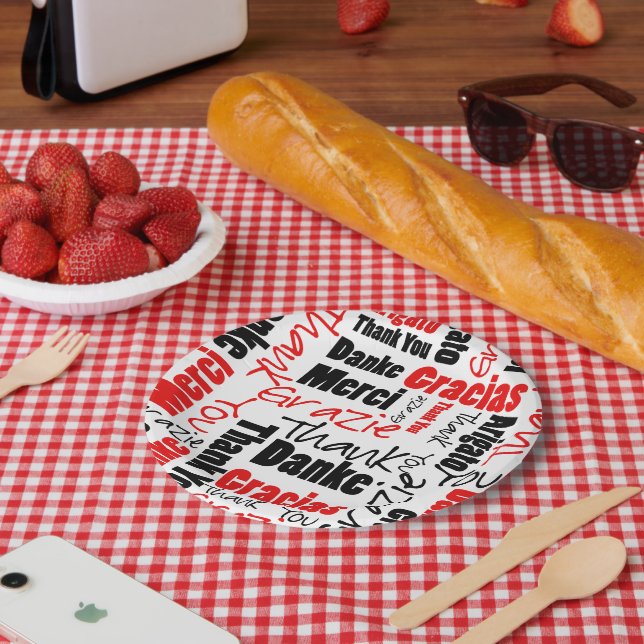 Prato De Papel Preto e Vermelho, Obrigado, Nuvem de Palavras (Piquenique)