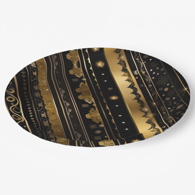 Prato De Papel Preto Elegante E Dourado Diagonal Strike (Inclinado)