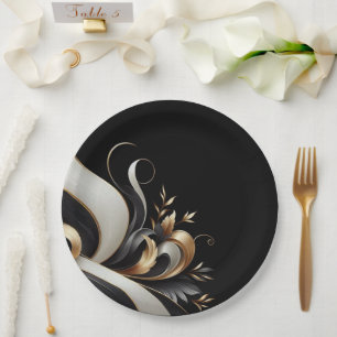 Prato De Papel Preto Elegante moderno e Dourado