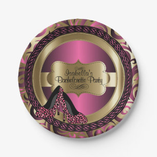 Prato De Papel Preto, rosa & metálico Dourado - festa de solteir