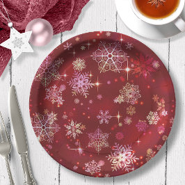 Prato De Papel Prettiest Snowflakes Padrão Red ID846