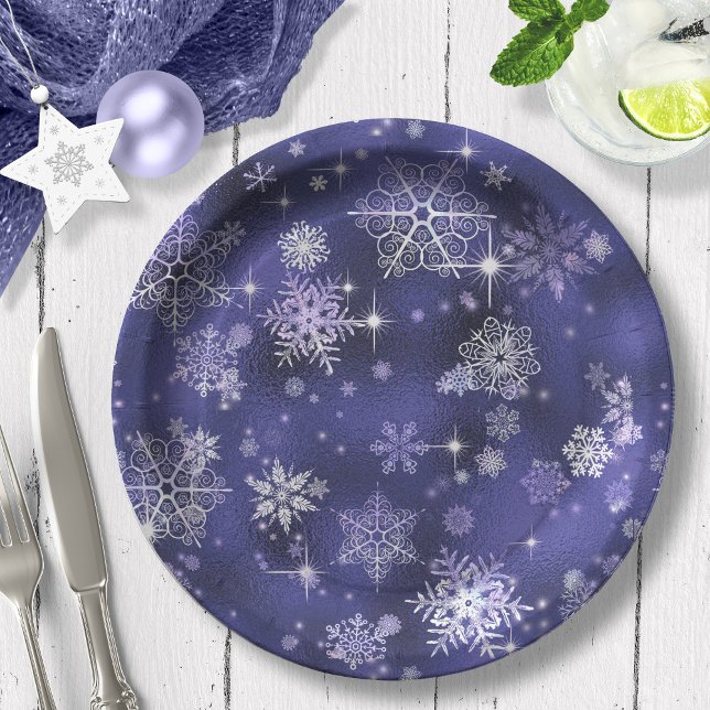 Prato De Papel Prettiest Snowflakes Padrão Violet ID846 (Criador carregado)