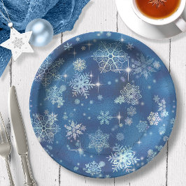 Prato De Papel Prettiest Snowflakes Standard Blue ID846