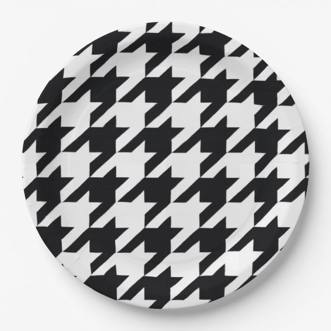 Prato De Papel Pretty Black White Houndstooth (Frente)