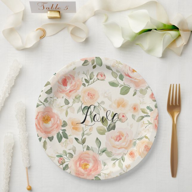 Prato De Papel Pretty Cream Peach Floral Bridal Shower (Casamento)