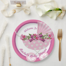 Prato de papel Pretty em rosa para baby shower