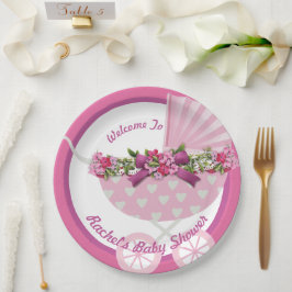 Prato de papel Pretty em rosa para baby shower
