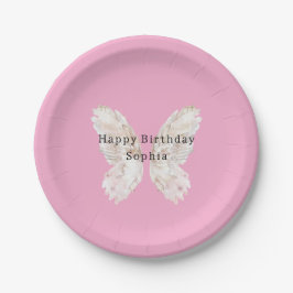 Prato De Papel Pretty Girly Pink Butterfly Wings Birthday