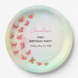 Prato De Papel Pretty in Pink Butterfly Birthday Party Plates