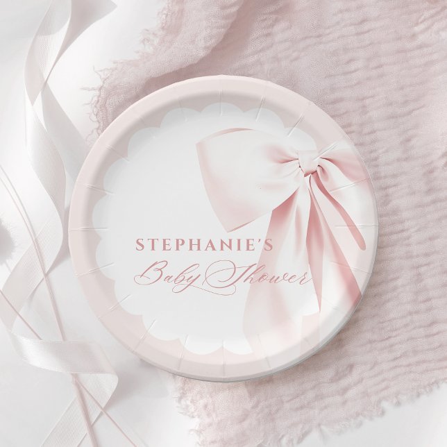 Prato De Papel Pretty Pink Bow Baby Shower Paper Plates (Criador carregado)