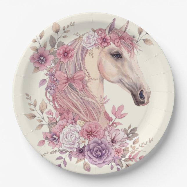 Prato De Papel Pretty Ponies and Petals Horse Party Plate – 9” (Frente)