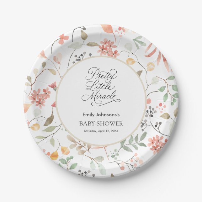 Prato De Papel Pretty Watercolor Wildflower Baby Shower  (Frente)