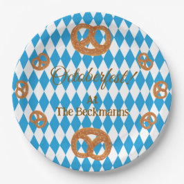 Prato De Papel Pretzels Azuis da Oktoberfest Bávara Personalizar