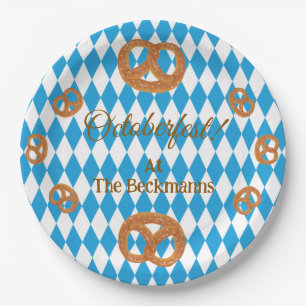 Prato De Papel Pretzels Azuis da Oktoberfest Bávara Personalizar