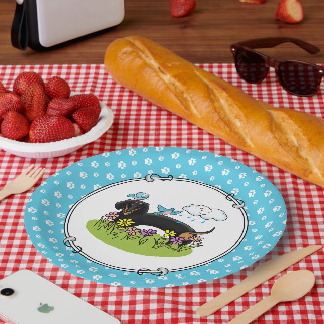 Prato De Papel Primavera Dachshund Dog Dachsie (preto e bronzeado (Piquenique)