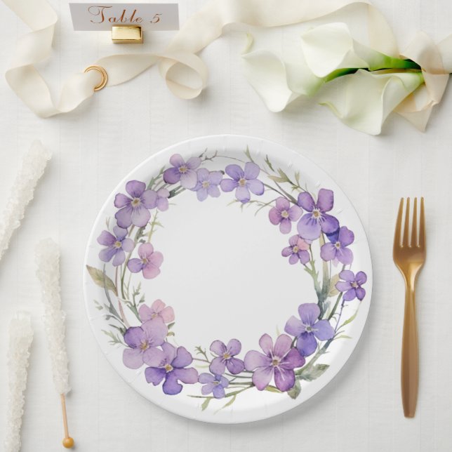 Prato De Papel Primavera Delicar Chá de fraldas de Flores Violeta (Casamento)