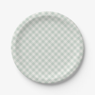 Prato De Papel Primavera Retro Gingham Sage Suave