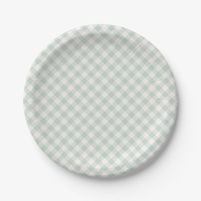 Prato De Papel Primavera Retro Gingham | Sage Suave (Frente)