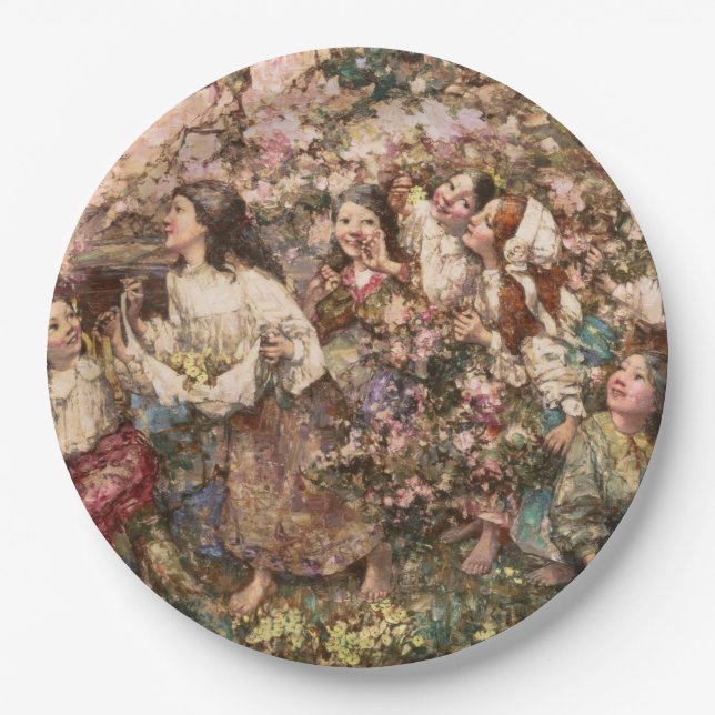 Prato De Papel Primavera Rounlate (por Edward Atkinson Hornel) (Frente)