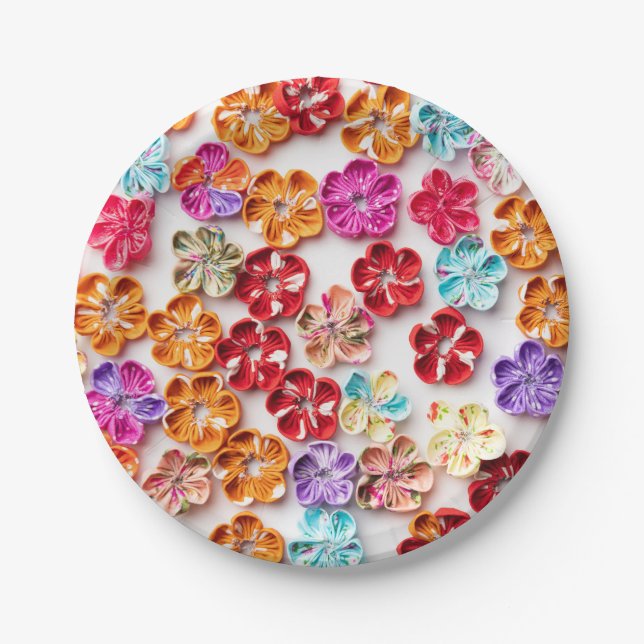 Prato De Papel Primavera tecido com costura manual Flores multico (Frente)