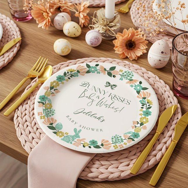 Prato De Papel Primavera Wildflower Easter Chá de fraldas (Spring Wildflower Easter Bunny Baby Shower Bow Paper Plates)