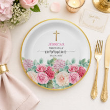 Primeira Comunhão da Menina Cruz Dourada Rosas Flo