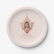 Primeira Comunhão Rosa Bege Rosa Dourado Menina Fo