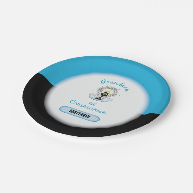 Prato De Papel Primeira Comunhão, Taça Azul (Inclinado)