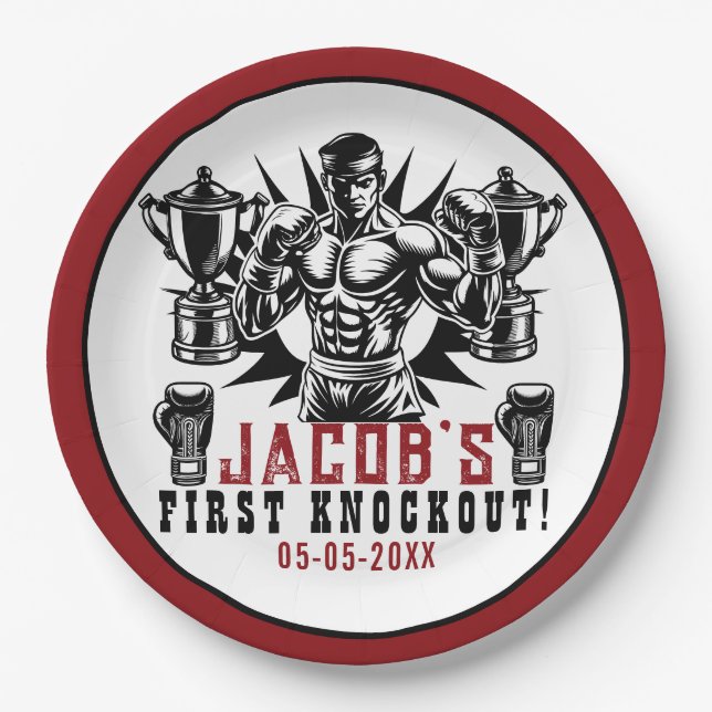 Prato De Papel Primeira Festa de aniversário de Boxing de Discage (Frente)