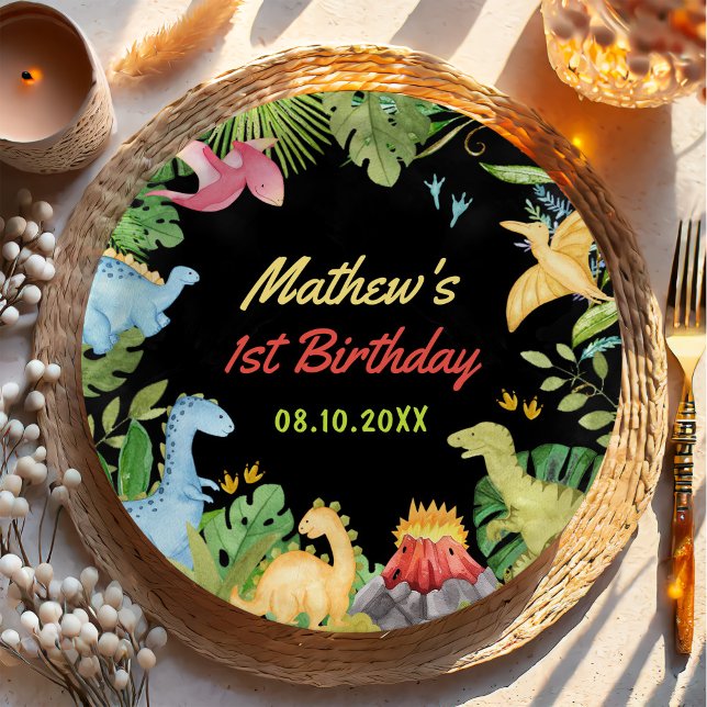 Prato De Papel Primeira Festa de aniversário do Dinossauro Bonito (Criador carregado)
