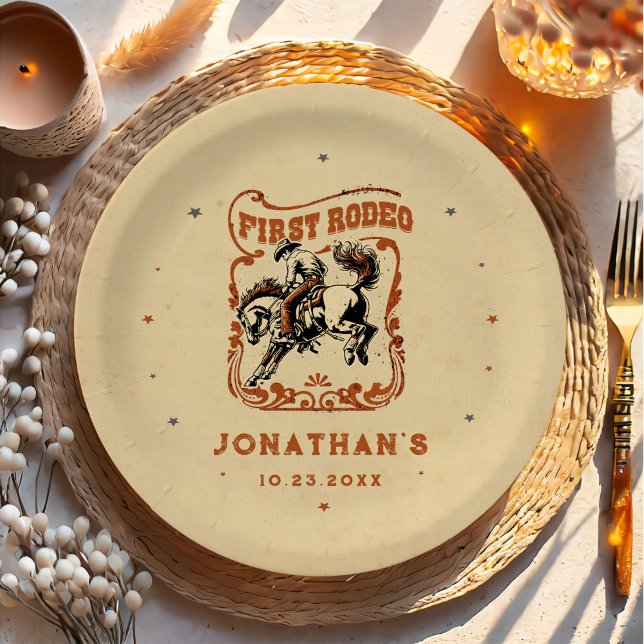 Prato De Papel Primeira Festa de aniversário Rodeo Western Cowboy (Criador carregado)
