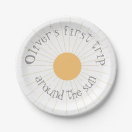 Prato De Papel Primeira viagem ao redor do Sol Boho de Aniversári