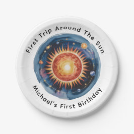 Prato De Papel Primeira Viagem Em Torno Da Festa Do primeiro aniv