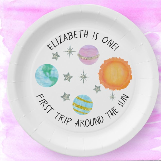 Prato De Papel Primeira viagem em torno das prateleiras de aniver (Criador carregado)