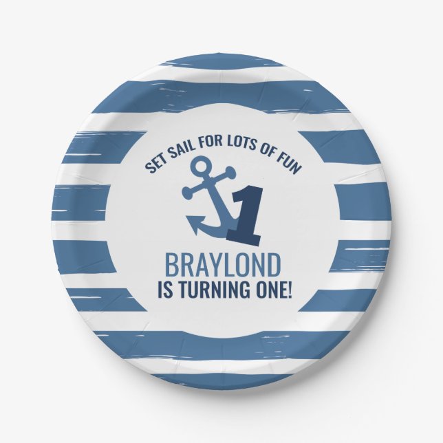 Prato De Papel Primeiras Placas de Papel de Aniversário Náuticas (Frente)