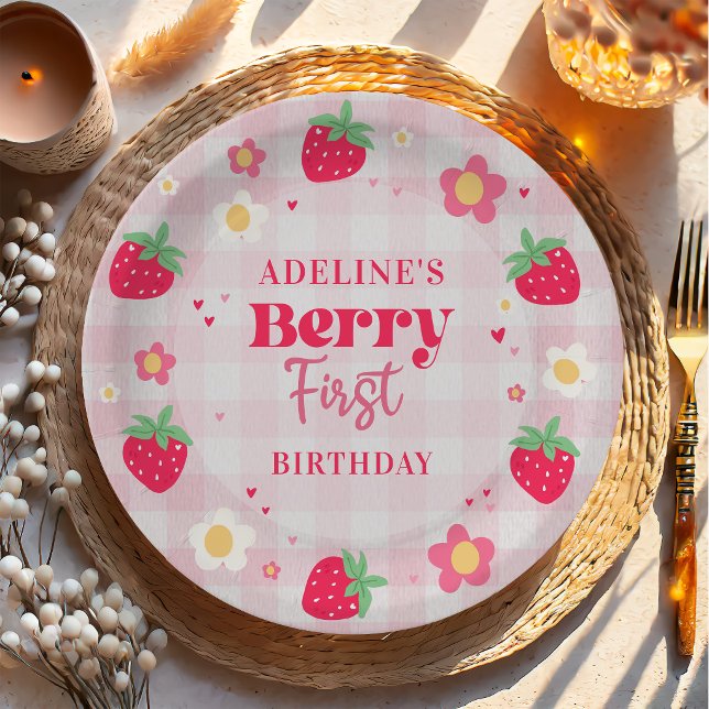 Prato De Papel Primeiro Aniversário Berry Cute Morango (Criador carregado)