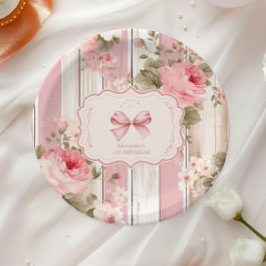 Prato De Papel Primeiro aniversario cor-de-rosa Rico Floral ONE G